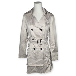 Charles Klein Beige Belted Tiered Trench Coat Double Breasted Sz S